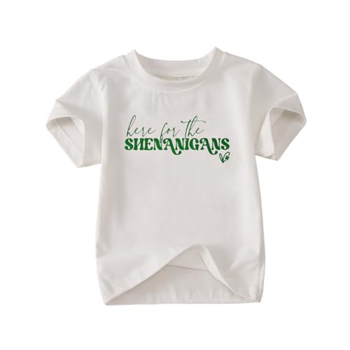 Toddler Boy Girl St Patrick's Day T-Shirt Prone to Shenanigans and Malarkey Shirt Clover Shamrock Short Sleeve Tee Top(White-B,4-5T(110))