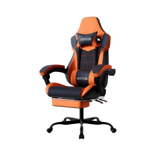 Image of Gaming Chair with Footrest, High Back Gaming Chairs PVC Leather Ergonomic Gamer Chair with Adjustable Headrest Lumbar Support Racing Style Video Gaming Chair for Office /Home (Sky Orange)