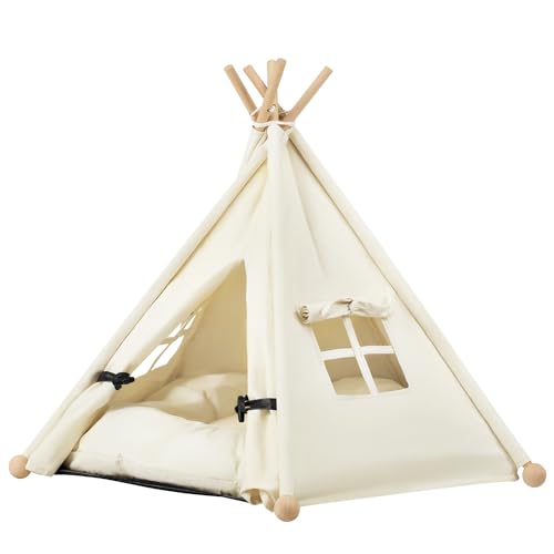 EUGAD Tienda Tipi para Mascotas, 45x45x63 cm, Caseta Perro Interior con Cojín Suave, Tienda para Mascotas de Lona con Ventanilla, Tipi para Perros Desmontable y Lavable, 0043GD