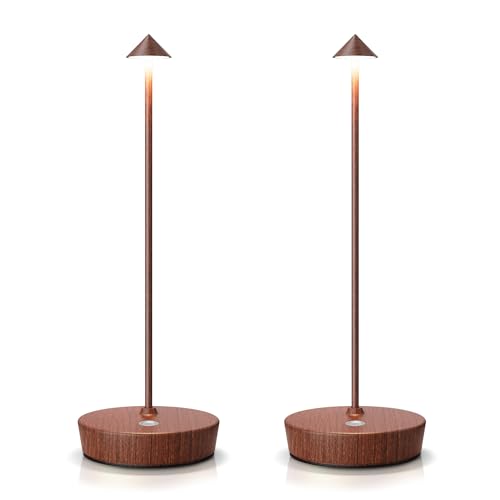 SAKRINGT 2 Pack Cordless Table Lamps Rechargeable, 6000mAh Battery Operated Waterproof Stepless Dimming Modern Portable LED Table Light for Restaurant Dining Patio Outdoor