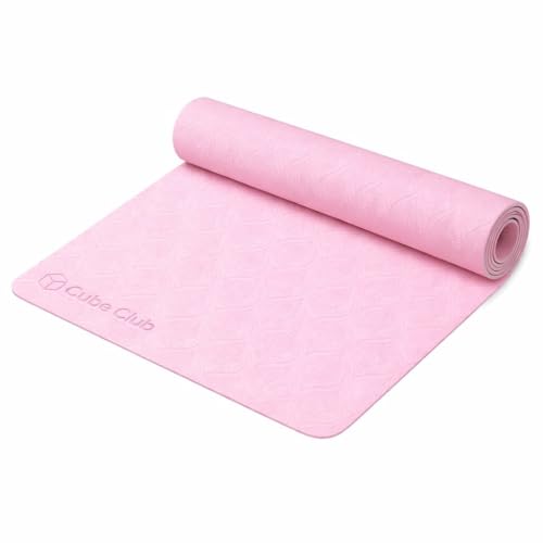 Image of The Cube Club Yoga Mats Extra Thick Non Slip Exercise Mats for Workout with Carrying Strap & Bag Eco Friendly AsanaTPE Yoga Mat for Men & Women 6MM Gym Mat (Pink, TPE Mat)