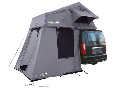 Dachzelt Family - 4 Personen 160cm inkl. Vorzelt, Leiter, PVC-Cover, Schuhtasche, Werkzeug - schneller Aufbau- nur 66 KG - OutdoorU (Grau)