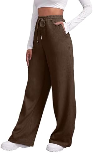 Generisch Joggingbroek voor dames met fleecevoering, brede, rechte pijpen, joggingbroek, workout, hoge taille, yogabroek met zakken, blauw, XL
