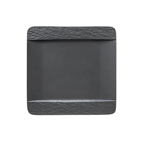 Villeroy & Boch - Manufacture Rock Speiseteller Quadratisch Schwarz Modern, Spülmaschinenfest, Mikrowellensicher, Teller Eckig Schwarz Matt, Schwarzer Teller, Essteller Porzellan, Premium Porzellan