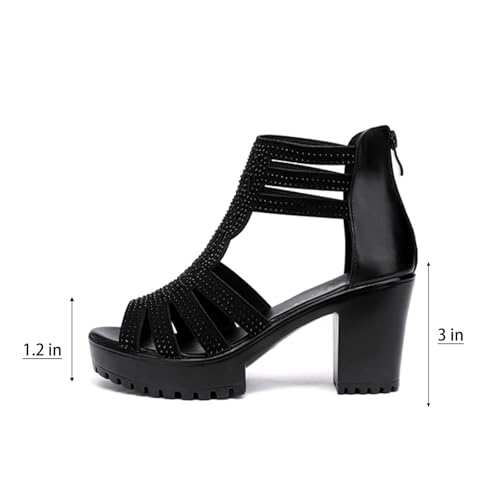 Womens Chunky High Heel Fish Mouth Gladiator Sandals Back Zipper Fashion Comfort Cutout Open Toe Non-Slip Rome High Heels Sandals for Beach Dressy Party Dress3