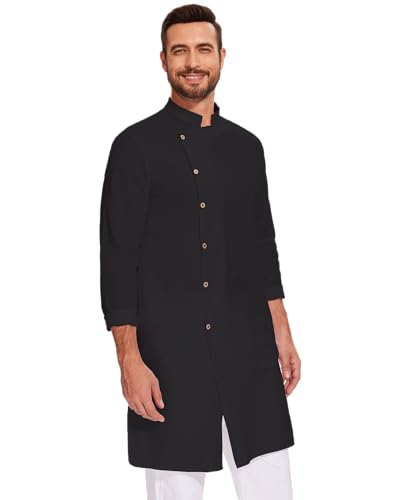 LVCBL Kaftan for Men Linen Kaftan Long Sleeve Muslim Robes Clothes Button Down Caftans4