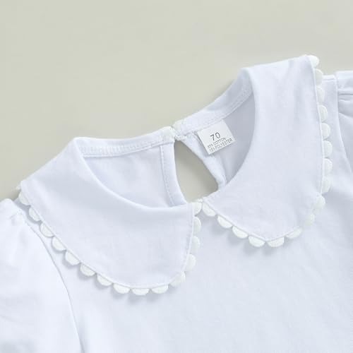 Toddler Baby Girls Ruffle Doll Collar Shirt Puff Short Sleeve Basic Solid Color Top Blouse Tee4