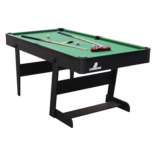 Foto von Cougar Hustle XL Billardtisch 6ft in Schwarz/grün | Pooltisch klappbar inkl. Zubehör | Tischbillard für Kinder und Erwachsene | Indoor Pool/Billard Tisch