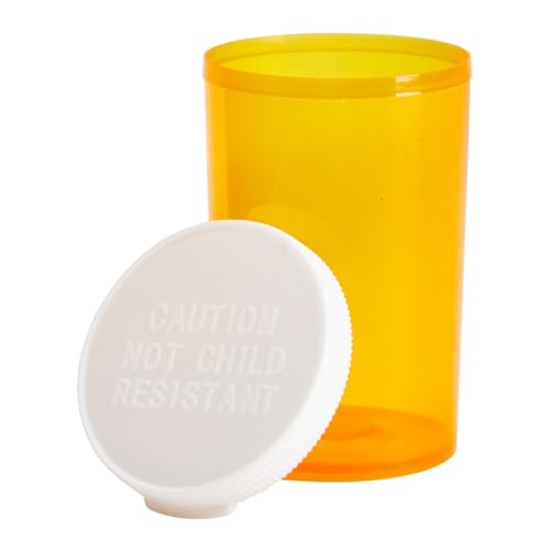 Image of Juvale Empty Pill Bottles with Caps - Easy-Open Plastic Vials with Caps - Compact Travel Pill Bottles - 20 Dram, Orange, Pack of 100