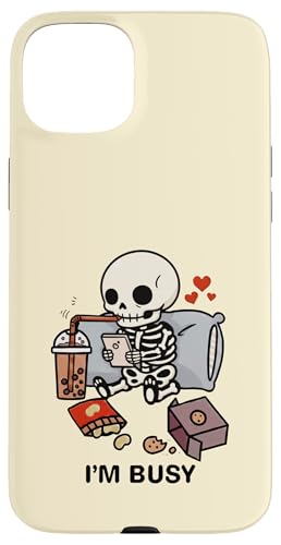 Funny Skeleton Im Busy Boba eB[XibN nEB j̎q ̎q X}zP[X iPhone 15 Plus p