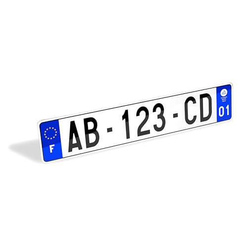 1 placa de matrícula para coche o remolque homologada con ribete negro – Plástico extra choque y anti UV – SIV 520 x 110 mm – Made in France – Resistente a la intemperie