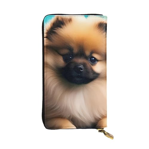 Pomeranians Puppies and Point Prints Leather Long Clutch Wallet for Fashionable Girls and Women - Durable, Stylish, and Functional, Black, One Size