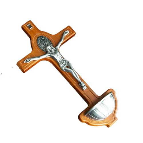 RZRHMUHN Holz-Kruzifix des Heiligen Benedikts Exorzismus mit Weihwasser-Schriftart – 21,6 cm katholisches Dekor zur Wandmontage, Metallkorpus, religiöses Geschenk (gelb) RZRHMUHN Holz-Kruzifix des Heiligen Benedikts Exorzismus mit Weihwasser-Schriftart – 21,6 cm katholisches Dekor zur Wandmontage, Metallkorpus, religiöses Geschenk (gelb)