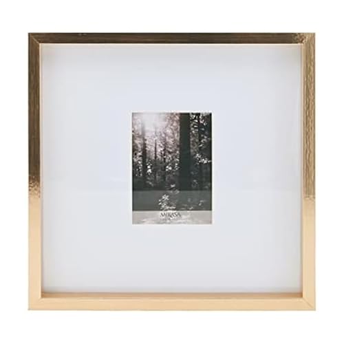 Mikasa 16x16 Inch Gallery Frame for 15x15 Inch Photo with 2 mm Beveled Mat, Gold Picture Frame for Vertical or Horizontal Display, Modern Wall Decor