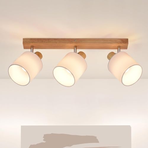 Glitzerlife Deckenlampe 3 Flammig Deckenstrahler Holz - LED Deckenleuchte Vintage Boho Deckenspot E14 Lampe Schwenkbar 350 Spot Retro für Schlafzimmer Küche Flur MAX.25W (ohne Leuchtmittel)