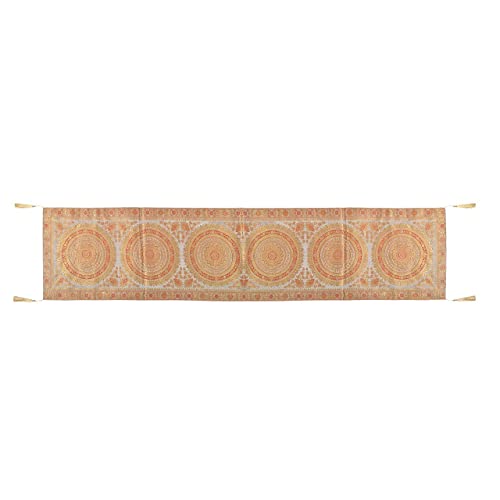 Image of Diwali Decor Brocade Jacquard Silk Table Runner Long Runner for Dinning & Centre Table Mandala Print 72 x 16 Inches (Grey)