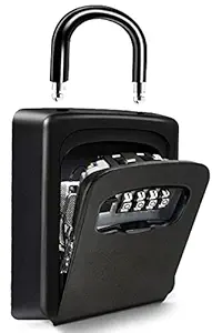 Portable Key Lock Box with Combination Lock Wall Mount, Hanging House Key Safe Storage Box, Waterproof 4 Digits Security Solid Combo Lockbox, for Home, Office, Hotels, Realtors Spare Keys Black