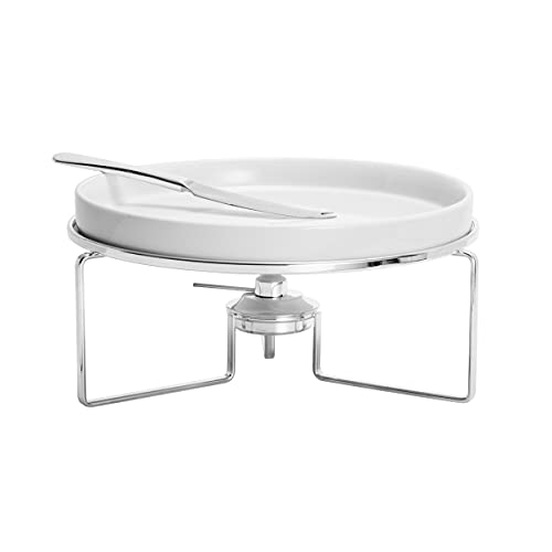 Rechaud De Cerâmica E Aço Inox Para Queijo Com Faca Brie 27x14cm