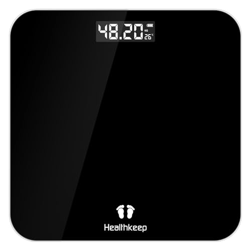 Healthkeep Balance Pese Personne Électronique, Pese Personnes de Haute Précision avec Affichage par LCD, Design Fin, poids Max. 180 kg/ 400lb Noir