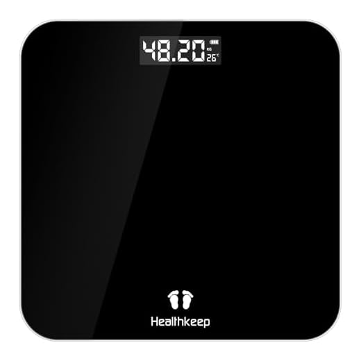 Healthkeep Balance Pese Personne Électronique, Pese Personnes de Haute Précision avec Affichage par LED, Design Fin, poids Max. 180 kg/ 400lb Noir
