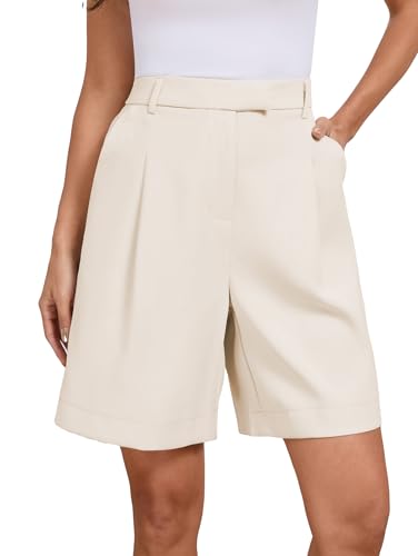 Famulily Solide Damen Shorts mit hoher Taille und weitem Bein Arbeitskleidung mit Reißverschlusstasche Knielange Kurze H...