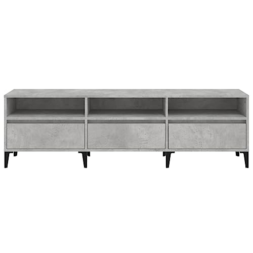 Mesa de TV gris hormigón 150 cm, mueble de televisión moderno de madera 7