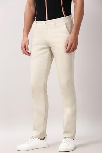 Image of Peter England Men's Slim Fit Stretchable Casual Trousers | Office & Everyday Wear | Comfortable & Smart Look