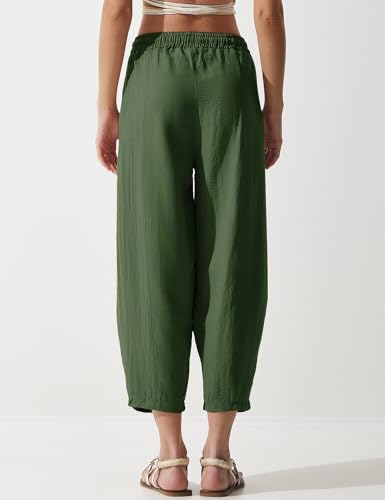 Flygo Women's Wide Leg Baggy Pants Casual Elastic High Waisted Palazzo Harem Slacks Ankle Length Loose Trousers with Pockets2