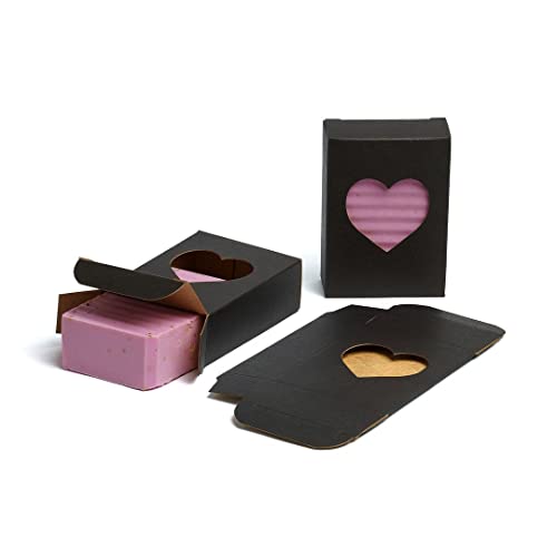 Heart Window Soap Boxes – Black Recyclable Packaging for Handmade Soap, Wholesale Bold Artisan Packaging – Made in USA – 2 3/4" x 3 13/16" x 1 4/16" - Case of 1,000