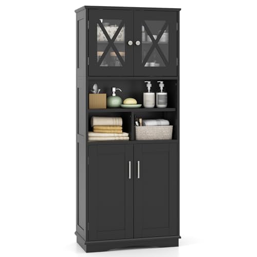 COSTWAY Badezimmerschrank, Badschrank Hochschrank mit 3 verstellbaren...