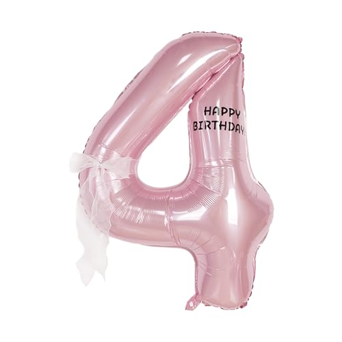 Image of Happy birthday Big Number Balloons Foil Birthday Balloon Number Balloons Happy Birthday Party Decorations Kids and Wedding Party Supplies (Pink numbers 4)