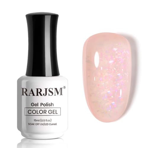RARJSM Nude Soft Pink Glitter Gel Nail Polish Blue Green Big Rainbow Flakes