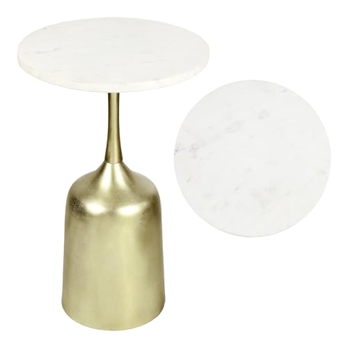 JONATHAN Y Pip 20.25" Round Marble Pedestal Drink Table, Antique Gold