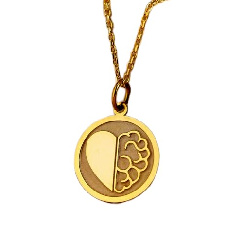 Collar de plata de ley 925 con colgante de corazón y cerebro chapado en oro
