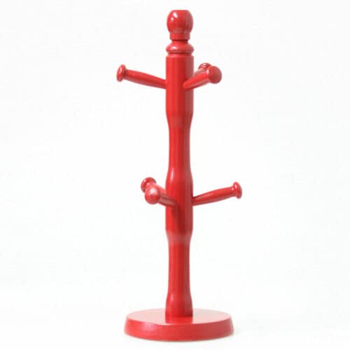 HoitoDeals Red Wooden 6 Cup Mug Rack Tree Beech Wood Mug Rack Display Stand Stylish Tea Cup Tree Stand Kitchen Supplies Coffee Mug Tree For Storage Of Paper Towels, Cups, And Mugs