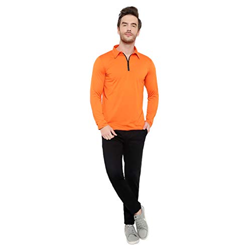 Image of Men's Cotton Blend Full Sleeve Zip Neck Polo T-Shirt (Pack of 1)