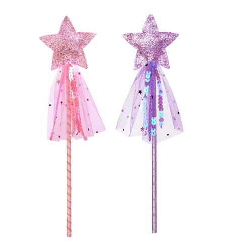 ALVOGIMOR 2 Pack Glitter Star Wand Princess Costume Angel Role Play Stick Props for Birthday Halloween Christmas Party (Pink Purple 12 inch)