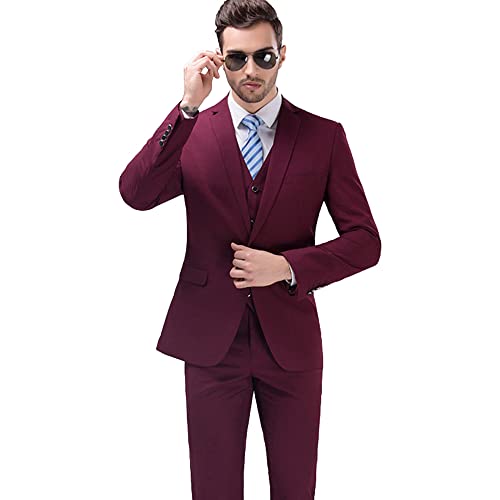 UNINUKOO Men Suits Slim Fit 3 Piece 1 Button Wedding Formal Business Tuxedo Suit Jacket Pants Vest Set4