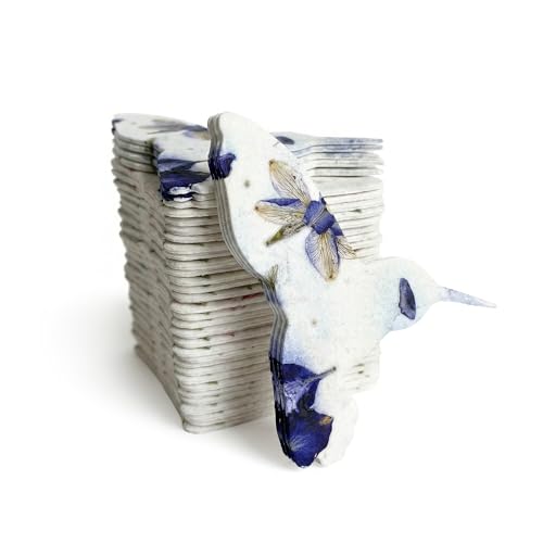 Paquete de 24 paquetes de semillas de colibrí hechos a mano, papel de semillas de flores silvestres incrustado, papel reciclado, etiqueta de empaque, paquetes de semillas de flores en forma de