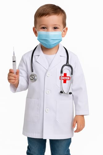 Image of Doctor Dress for kids |surgeon dress for boys and girls | Kids Doctor Costume Set with Stethoscope, Mask, and Injection for School Annual Functions, Role Play, and Special Events