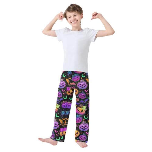 Galaxy Pumpkin Bat Moon Boys Long Pants Soft Trousers Elastic Waist Kids Lounge Bottoms with Pockets S-XL2