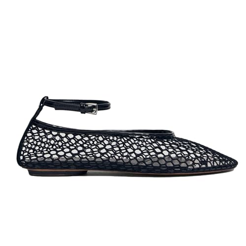 Mesh Ankle Strap Flats for Women Round Toe Ballet Flats Shoes,Casual Mary Jane Flats Comfortable Daily Dress Shoes