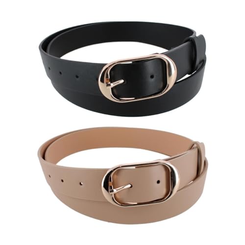 CTM Women's Plus Size Belt with Centerbar Buckle (Pack of 2 Colors)