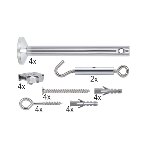 Paulmann 17834 Accesorio para cable, juego para tensado 165 mm cromo, accesorio para sistemas de cables halógenos, 12 V, incl. deflector, argollas, tacos, tensor de cable, clips planos
