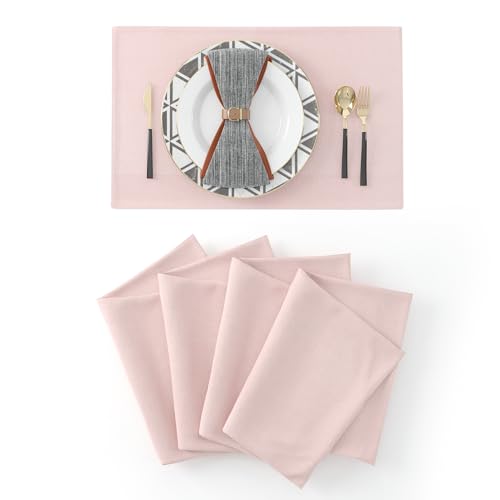 NATUS WEAVER Set of 4 Soft Linen Handmade Placemats Heat Resistant Dining Table Place Mats Kitchen Table Mats 12 x 18 Baby Pink