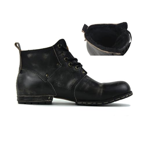 Image of OSSTONE Moto Boots for Men Fashion lace-up Leather Chukka Boots Casual Shoes OS-6015-2-retro-brown-US-R