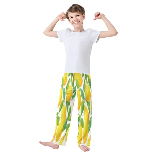 Lemon Pattern Yellow Pajama Pants Soft PJ Bottoms Lounge Pants for Sleepwear Sport Size 6–14 Years3