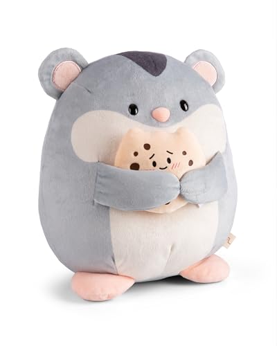 NICI MYMOCHI Kuscheltier Hamster Shai 27cm mit Keks grau - Stofftier aus weichem Plüsch, niedliches Plüschtier zum Kuscheln und Spielen, für Kinder & Erwachsene, tolle Geschenkidee - 61156