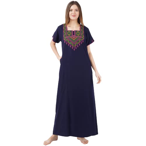 Premium Women Embroidery Night Gown Lizzybizzy Cotton Nighty Maxi