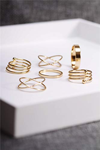 BERYUAN Women 6Pcs Gold Lovely Layered Ring SET Simple Knuckle Ring Set Gift for Her Joint Knuckle Ring Set for Women and Girls Teens (gold 5) (GOLD)